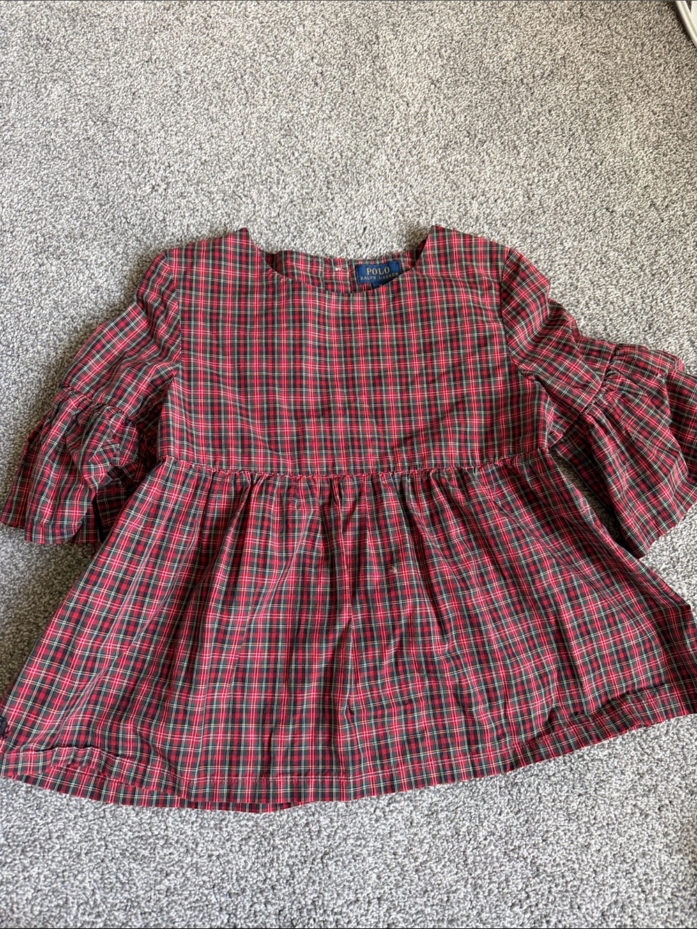 Polo by Ralph Lauren Red and Green Plaid Peplum Blouse